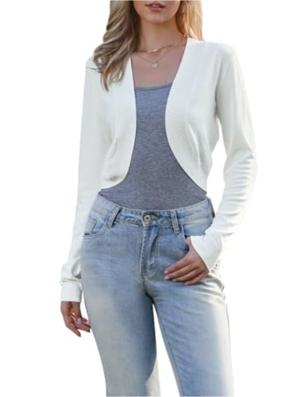 Cropped Cardigan Sweater Long Sleeve Open Front Shrug